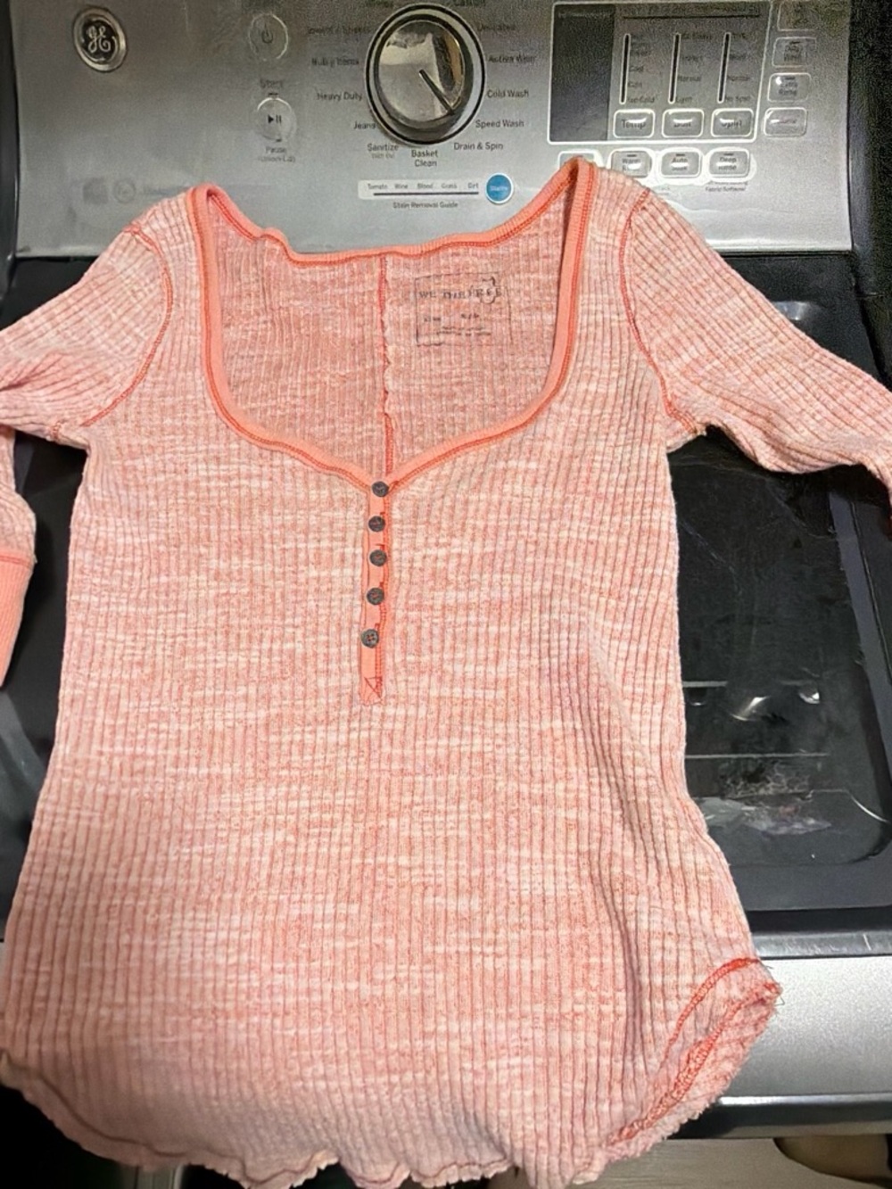 We The Free Coral Ribbed Henley Top